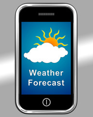Mobile Phone Shows Cloudy Weather Forecast