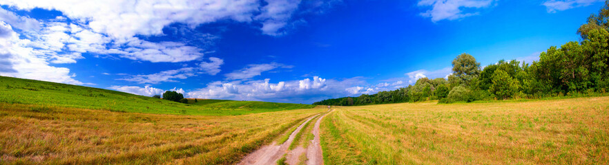 Fototapeta na wymiar Field panorama over scenic sky