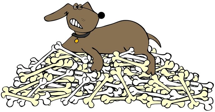 Dog Protecting A Pile Of Bones