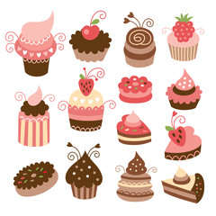 set of cute cupcakes