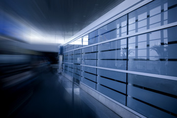 blurry airport interior