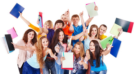 Group student with notebook.
