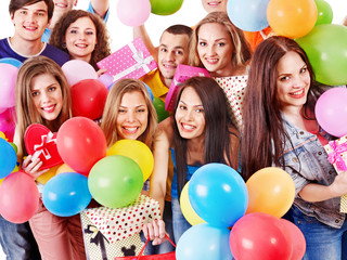 Group people on party.