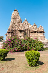 Ornate temple made ​​of sandstone in Khajuraho, India