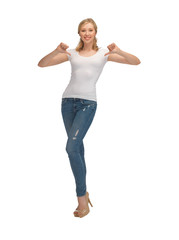 woman in blank white t-shirt