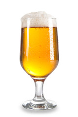 Beer in a glass over white
