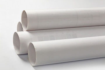 blueprint rolls on white background