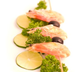 Prawn Skewer with lime and olives