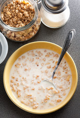 Bowl of healthy muesli and milk