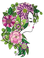 Cercles muraux Femme fleurs Jeune fille aux cheveux fleuris