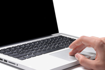 Hand and laptop isolated