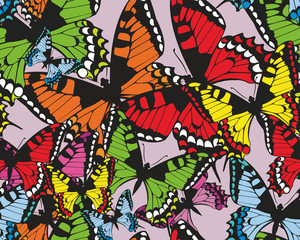 Colorful tropical  seamless vector pattern with butterflies