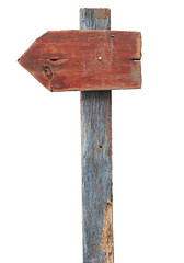 Arrow sign board made out of wood isolated, with clipping path.
