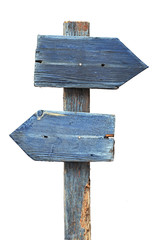 Wooden arrows road sign isolated on white