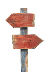 Wooden direction sign isolated on white background, clipping pat