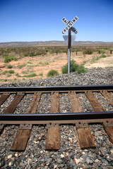 Railroad Tracks and Crossing Sign