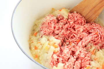 mince and vegetable for cooking of meat sauce image