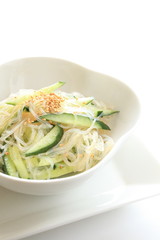 Asian cuisine, gelatin noodles and cucumbe salad