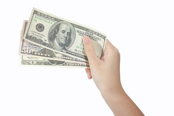 hand holding money dollars