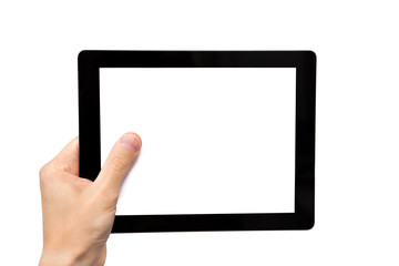 man hand holding a tablet