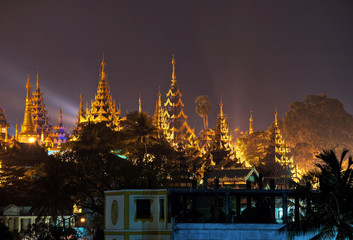 pagoda courtyard at night