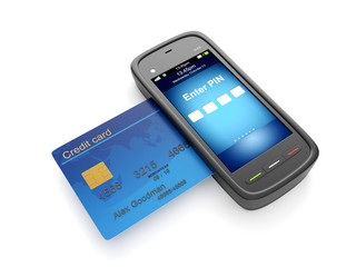 3d illustration: Credit card and mobile phone