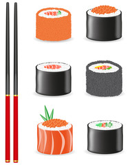 sushi set icons illustration