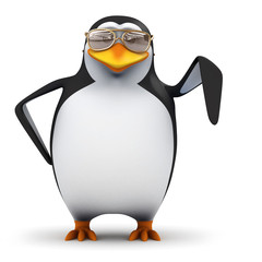 3d Penguin in aviators points downwards