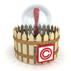 concept idea bulb behind the copyright fence