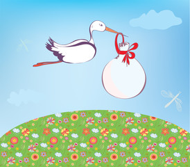 Stork and baby  outdoor greeting card