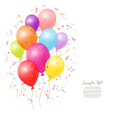 Birthday Card Colorful Balloons, Streamers & Confetti