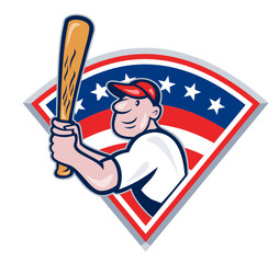 American Baseball Player Batting Cartoon