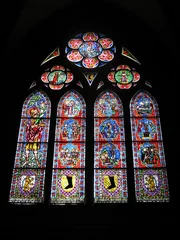 Foto op Canvas Kathedraal van Freiburg im Breisgau: glas in lood raam (iconografie van Sint-Christoffel) © Christophe Rubin