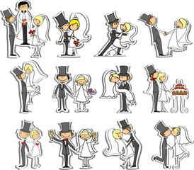 Свадебные фотографии, жених и невеста в любви, вектор