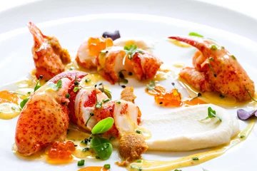 Printed kitchen splashbacks Sea Food Lobster with caviar and seafood dressings.