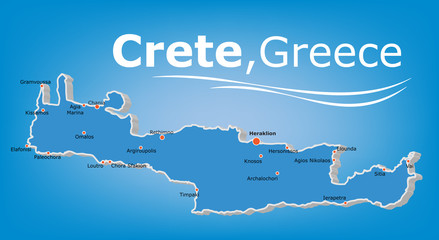 Crete island map, Greece - obrazy, fototapety, plakaty