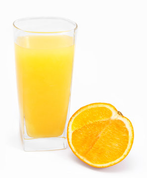 Orange juice and slices of orange isolated