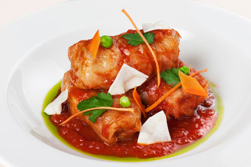 Stuffed cabbage in tomato sauce