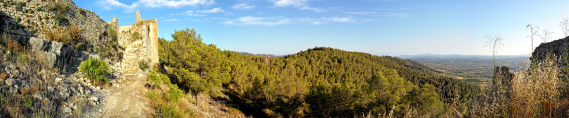 Panoramic view to the old castle and mountains. Alcala de Xivert
