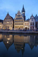 Gent - Palaces with the canal in evening from Korenlei street