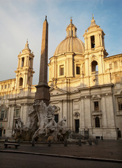 Fototapeta na wymiar Rome - Piazza Navona and Fontana dei Fiumiand Santa Agnese