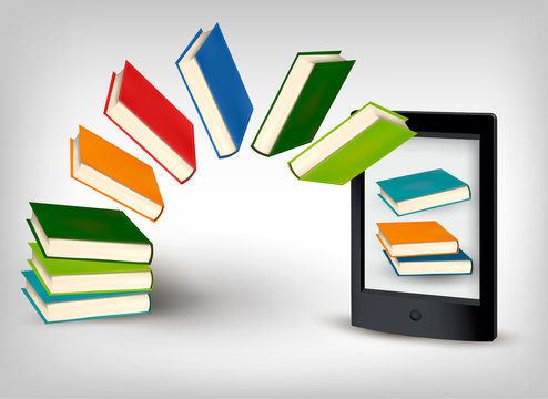 Books flying in an e-book