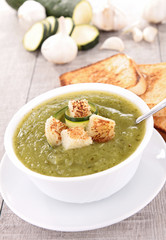 bowl of vegetable soup with crouton