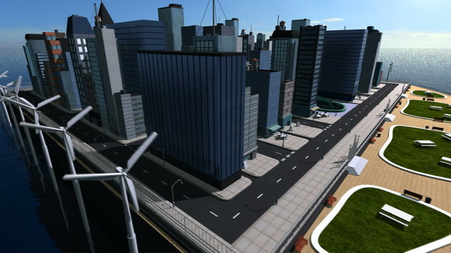 Digital CG Wind Turbines Powering Cities