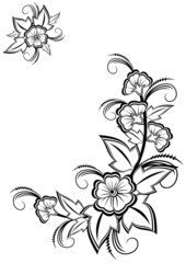 Illustration of abstract black and white floral corner