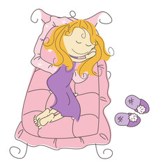 Vector illustration of sleeping little princess