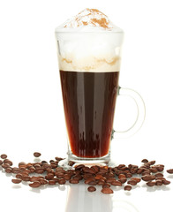 glass of coffee cocktail with coffee beans