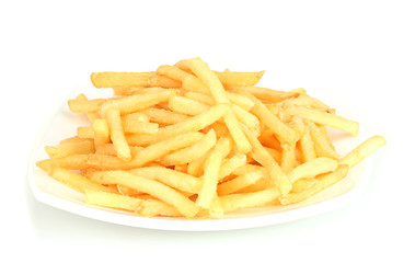 Potatoes fries in the plate isolated on white
