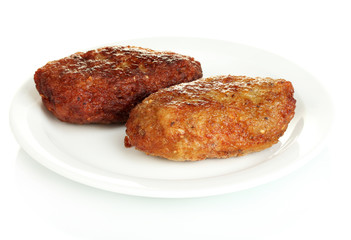 Tasty burgers in the plate isolated on white