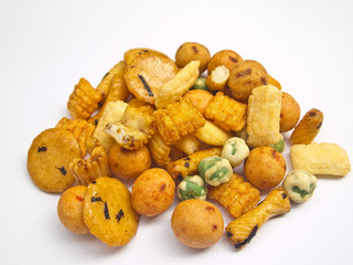 Mixed rice cracker on white background © gjeerawut
